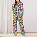 AKNJFLSSN Women Girls Cotton Button Up Pajama Set, 80S 90S Fashion Style Geometric Colorful Art Long Sleeve Shirt and Pajama Pants Lounge Sets, Casual Sleep and Lounge Set S-XXL