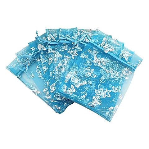 QIANHAILIZZ 5 x 7 Inch 100 Turquoise Butterfly Organza Jewelry Gift Pouch Candy Pouch Drawstring Wedding Favor Bags SDHD211301810X Cover