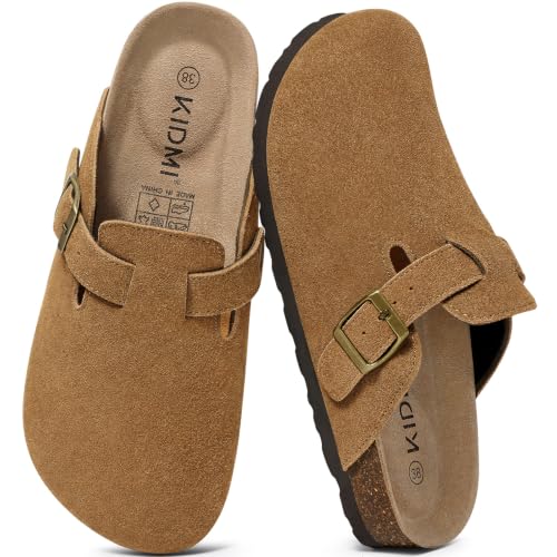 Image of KIDMI Genuine Suede Clogs for Women Men Cork Footbed Sandals Leather Mules Potato Shoes with Arch Support