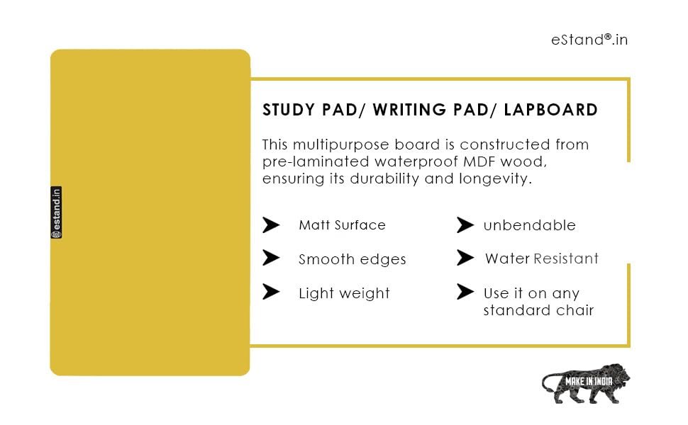 Image of Lap Board for Study | Home | Dining | Office | Laptop | Computer Desk | Reading & Writing | Multi-Purpose | Made in India | (Yellow, CUSHION-14X18-YELLOW)