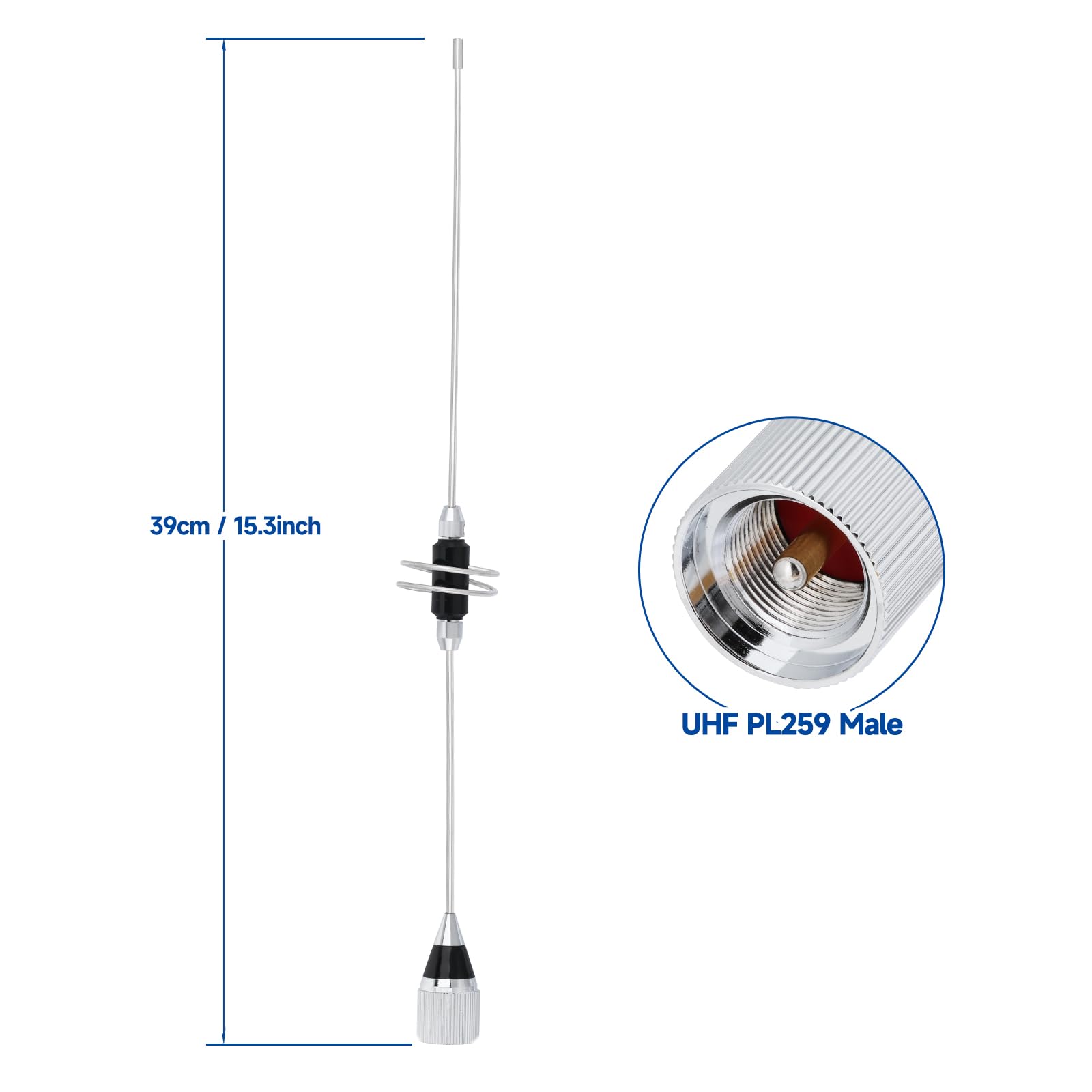 Bingfu Antenne Radio Mobile VHF UHF Double Bande 136-174 MHz & 400-460 MHz, Antenne Ham Voiture Véhicule 39 cm avec Connecteur PL259 pour Appareils de Communication Bidirectionnelle