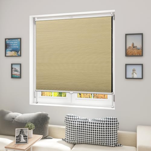 WOLTU Wabenplissee ohne Bohren verdunkelung, 100 x 120 cm, Beige-Weiß – Ansicht 1