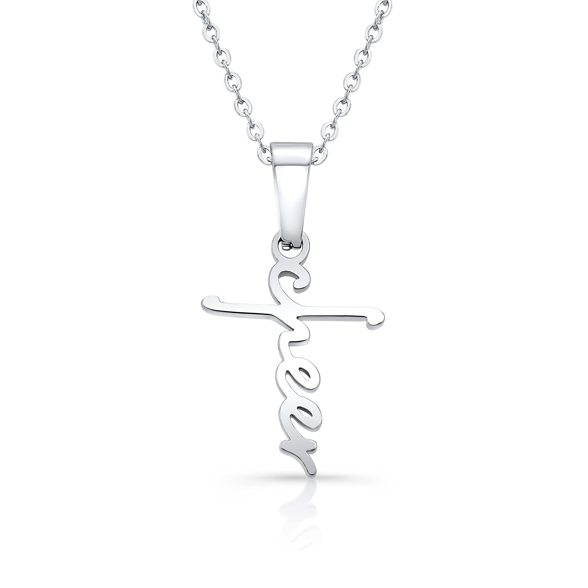 Mini Cheer Script Cross Necklace Jewelry