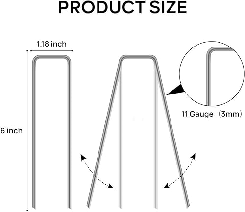 Miniatura 2 de KAKULO Grapas de jardín de calibre 11 de 6 pulgadas, 20 estacas galvanizadas para barrera de malezas, cubierta del suelo, valla de sujeción, césped