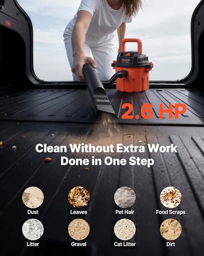 Image of VEVOR Dry Vacuum Cleaner, 2.6 Gallon 2.5 Peak HP Portable Shop Vac with 800W Input Power, Various Nozzles, 1.25in Diameter x 4ft Hose, 9.2ft Cord for Home, Garage, Jobsite, Workshop, Black Orange