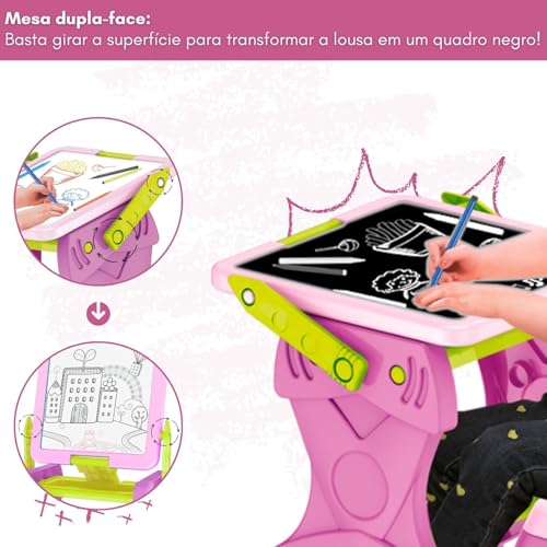 Mesa de Desenho Lousa Infantil 2 em 1 Mesinha Mágica Educativa Didática Com Banquinho
