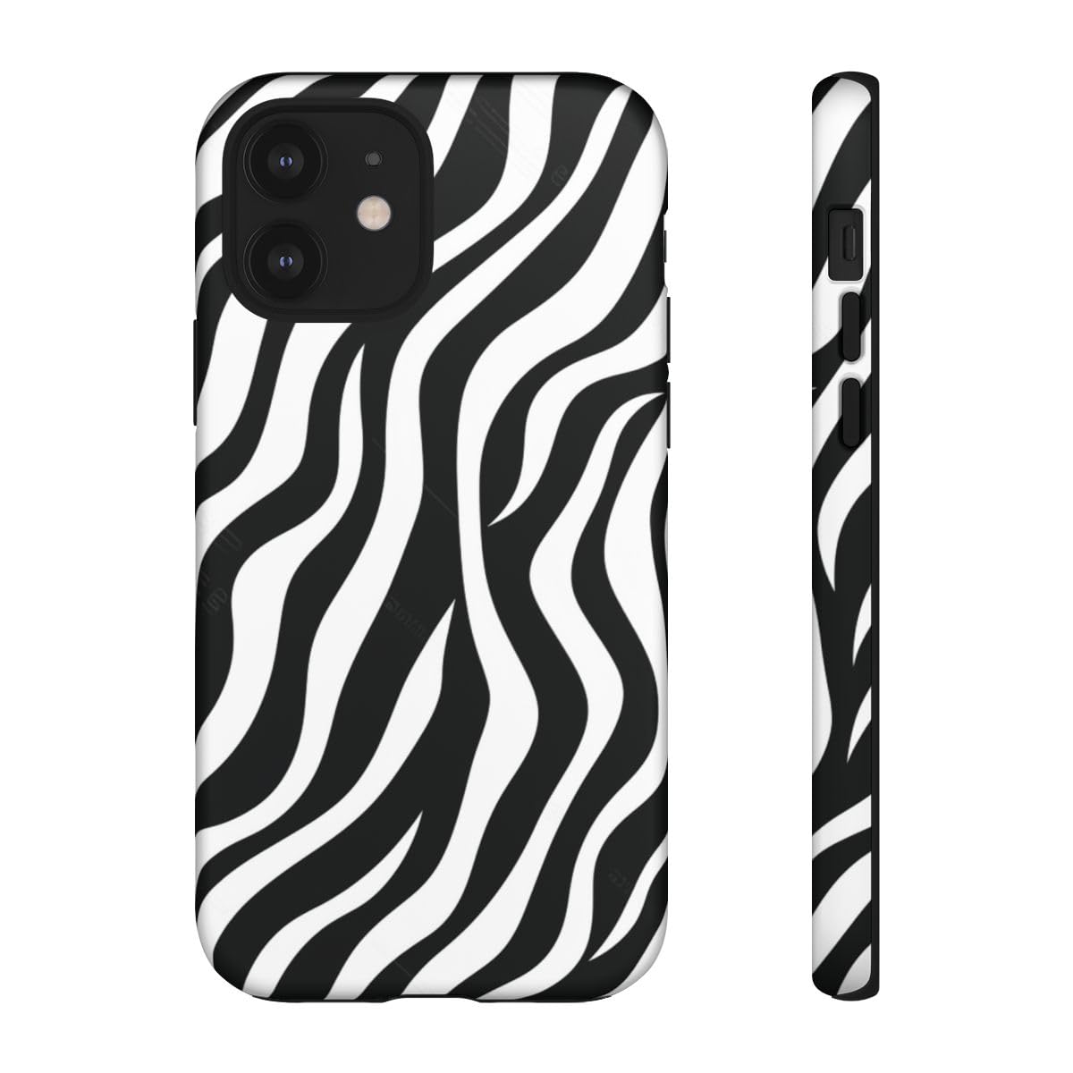 Coque rigide mate iPhone 12 protection motif zébré noir blanc - 2