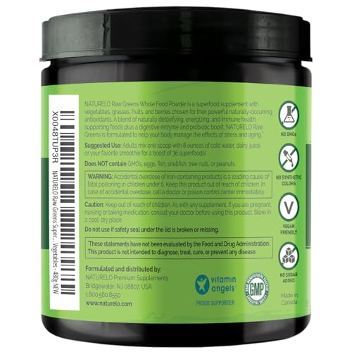 NATURELO Raw Greens Superfood Powder - Mixed Berry Flavor - Boost Energy, Detox, Enhance Health - Organic Spirulina - Wheat Grass - Whole Food Nutrition from Fruits & Vegetables - 480 Grams - Image 3
