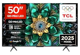 TCL 50Q6C QD-Mini LED TV, 4K HDR Premium 1000nits, Smart TV alimenté par Google (Dolby Vision IQ et Atmos, système Audio Onkyo 2.1, Motion Clarity Pro 144Hz, contrôle Vocal Mains Libres)