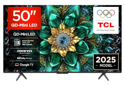 TCL 50Q6C 50' QD-Mini LED SMART TV, 4K HDR Premium 1000nits, with Google TV Technology (Dolby Vision IQ & Atmos, Onkyo 2.1 Sound System, Motion Clarity Pro 144Hz, Game Master)