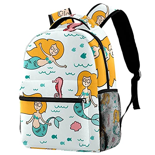 Sac à dos décontracté sirène femme multicolore léger et résistant avec poches