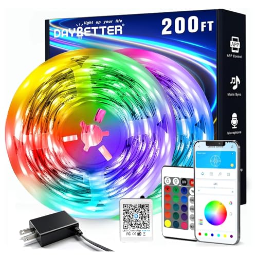DAYBETTER LED Strip Lights 200 ft (2 Rolls of 100 ft), Smart App Control Lighting Bedroom Rome Decor with Remote, RGB Music Sync Color Changing LED Lights for...