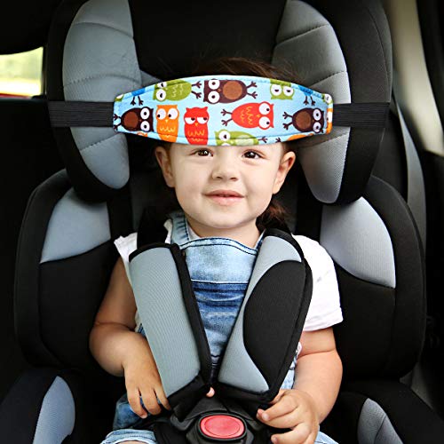 Image of Baby Carseat Head Support,Car seat Straps Pillow Support Ban,Stroller Neck Relief Strap Headrest,Slumber Sling Sleep Positioner for Toddler Infants Child Children Kids(Blue Elephant + Owl)