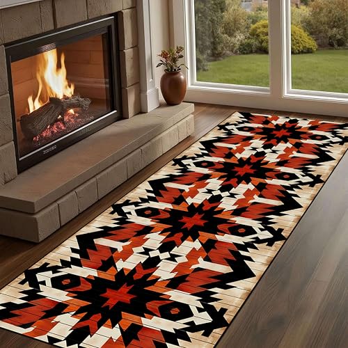 Ykncxzy Vintage Aztec Runner Rug, 4x12ft, Rustic Nostalgic Wood Grain