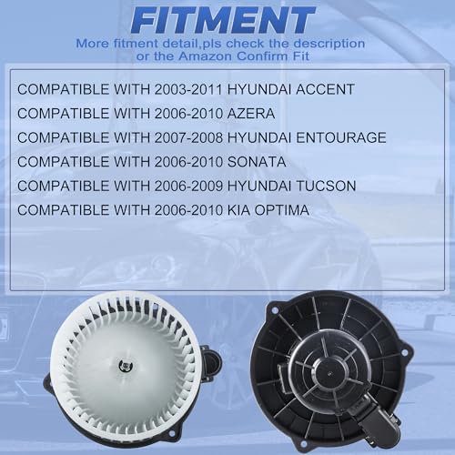 Image of AC Heater Blower Motor Assembly with Fan Cage 971132G000 97113-3K000 PM9247 Compatible with 03-11 Hyundai Accent / 06-10 Azera Sonata / 07-08 Entourage / 06-09 Tucson /Kia 06-10 Optima