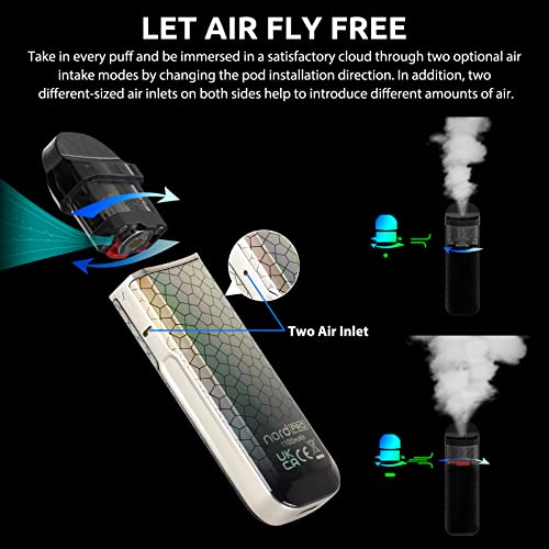 SMOK-Nord-Pro-1100mAh-25W-E-Cigarettes-Vape-Starter-Kit-2ml-Refillable-Pod-Two-Air-Inlet-Vaping-MTL-09ohm-and-DL-06ohm-Meshed-Coils-USB-Type-C-Fast-Charging-Ecig-No-Nicotine-Silver-Black-Armor