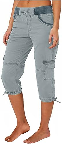 Pantalones capri tipo cargo para mujer, ligeros, de secado rápido, atléticos, para verano, casuales, con bolsillos