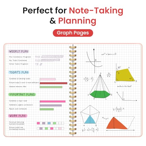 Image of Taja Graph Spiral Journal Notebook for Women & Men, 140 Pages, Graph Paper Hardcover Notebook for Planning & Tracking, Journals for Graphing, A5(5.7 inch x 7.9 inch) - Pink