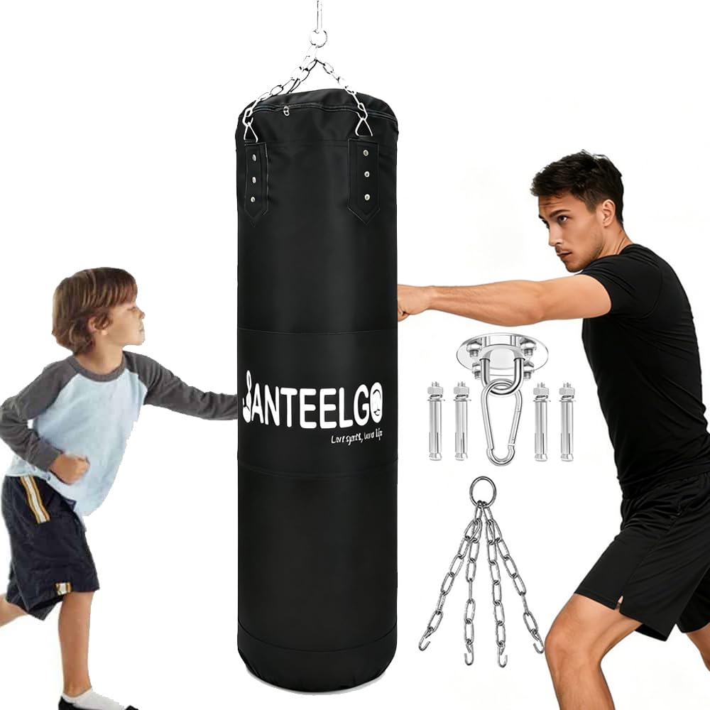 Sacco da Boxe Professionale per Adulti: JanTeelGO 120cm Non Riempito Sacco da Box Kit con Soffitto Pesante & Catena in Acciaio - Sacco da Box per MMA, Kickboxing, Muay Thai,Karate