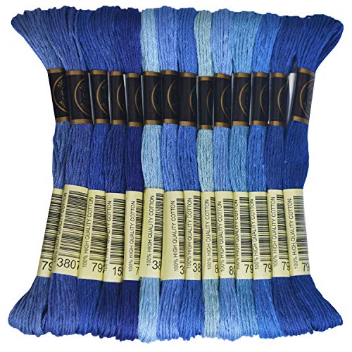 Premium Rainbow Color Embroidery Floss - Cross Stitch Threads - Friendship Bracelets Floss - Crafts Floss - 14 Skeins Per Pack Embroidery Floss, Royal Blue Gradient