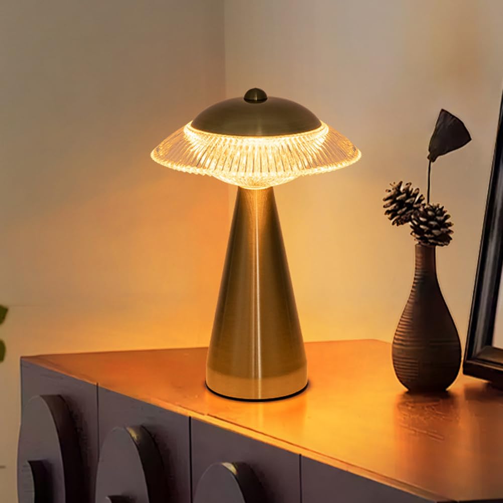 AoLa Lampada a fungo Lampada da tavolo senza fili Lampada da tavolo dimmerabile a LED dorata Touch Control con batteria ricaricabile USB Lampada da comodino senza cavo Lampada da vaso portatile