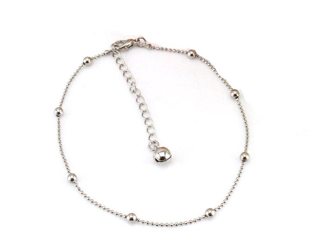 BoowholWomen's 925 Sterling Silver Fashion Anklet Ball Chain Bracelet Foot Decorative Hanging Bell, 22 centimeters, Sterling Silver
