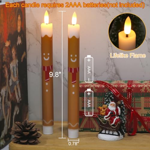 Image of Gingerbread Man LED Flameless Taper Candles, 2 Pack with 6H Timer, 3D Flickering Flame, Plastic, Brown