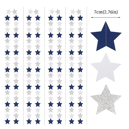 Image of Navy-Blue White-Silver Party-Decorations Birthday Garland - 62ft Twinkle Little Star Hanging Streamers Banner,Wedding Bachelorette Bridal Baby Shower Graduation Decor Hugtmr
