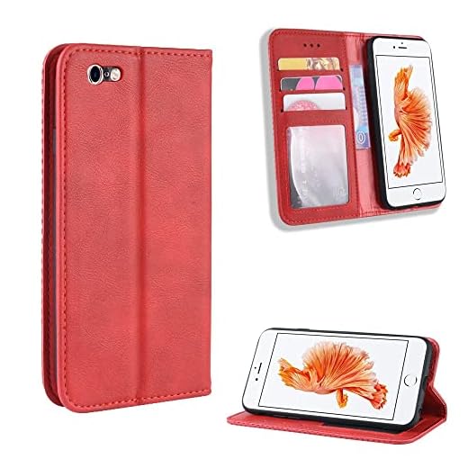 Mobilskal For iPhone 6 / 6s plånbok Pu Läder Tpu Mobiltelefonkåpa Uitra-tunn design Fullständigt skydd Stötskydd Mobiltelefon Tillbaka (Color : Red)