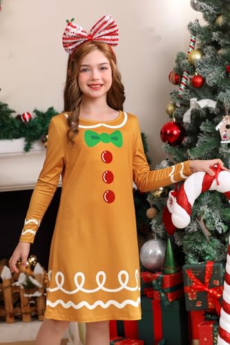 BesserBay Christmas Girls Ugly Xmas Theme Long Sleeve Midi Dress 4-12 Years3
