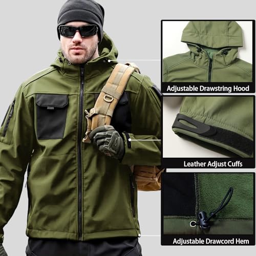 Image of Men's Outdoor Tactical Jacket Softshell Waterproof Lightweight Windbreaker Multi Pockets Hunting Hiking Jackets Green XXXL
