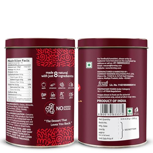 Image of Farmley Apple Pie Date Bites | Pack of 10 I Dates Barfi Made with Dates, Dried Apple,Pista, Cashews, Almonds, Honey, Cinnamon and Pure Ghee