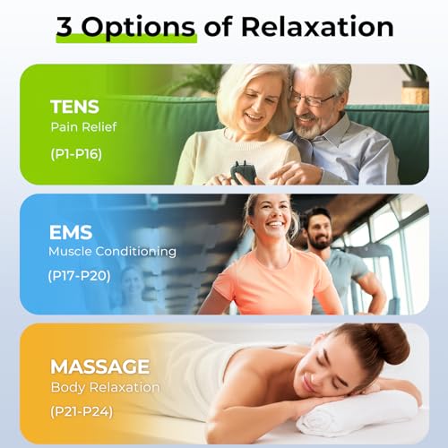 AUVON 3-in-1 TENS Unit Muscle Stimulator, Dual Channel Electronic Pulse Massager, TENS EMS Machine, 24 Modes Muscle Massager for Pain Relief Therapy, EVA Travel Case, 12 Pcs TENS Unit Electrodes Pads - Image 4