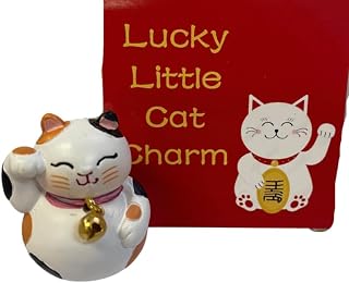 Lucky Little Cat Charm Tiny Pocket Good Luck Maneki-neko Trinket Set Includes Story Card
