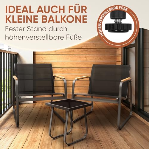 Blumtal Gartenmöbel Set 3er - Balkonmöbel Set für 2 Personen - 2 x Sessel + 1 x Tisch - Stahl Garten Möbel - Balkon Lounge Gartenmöbel - Gartenlounge - wetterbeständige Terrassenmöbel Anthrazit