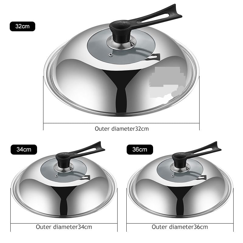 EKCOS Couvercles de poêle à Wok 30/32/34/36cm, Couvercle de Casserole en Acier Inoxydable, Couvercle de poêle épais et Visible, Couvercle de poêle à Frire Domestique, pièces d'ustensiles de Cuisine (