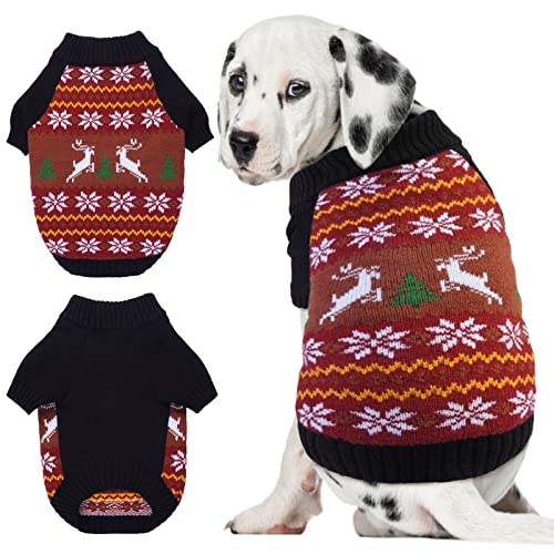 Suéter de punto para perros pequeños, cálido para mascotas, ropa de invierno para perros y gatos en la época fría del año, patrón de alce marrón (marrón, XS) Cover