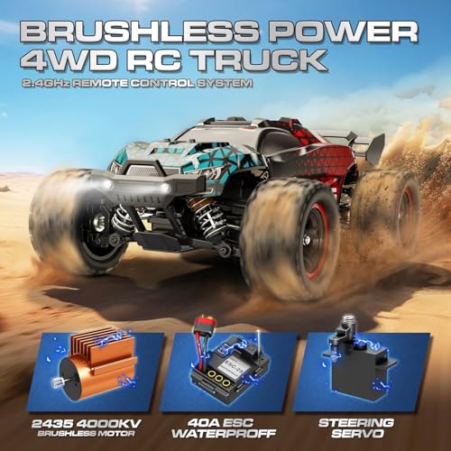 Image of 1:18 Brushless RC Cars for Adults & Boys, 50+KPH High Speed Fast 4WD Off-Road RC Truck, 4X4 RC Car Waterproof Remote Control Car with 2 Rechargeable Batteries