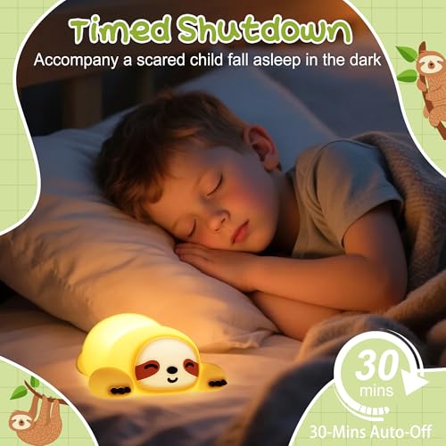Image of Sloth Night Light, Cute Squishy Lamp for Bedroom, Silicone Animal Dimmable & Timer Rechargeable Nightlight for Girls Boys Kids, Home Decor Christmas Birthday White Elephant Gifts