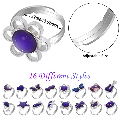 Sumersha 16Pcs Mood Rings For Kids Adjustable Color Changing Mood Rings For Women Girls Boys Birthday Party Favor Rings Halloween Costume Props #TOP1