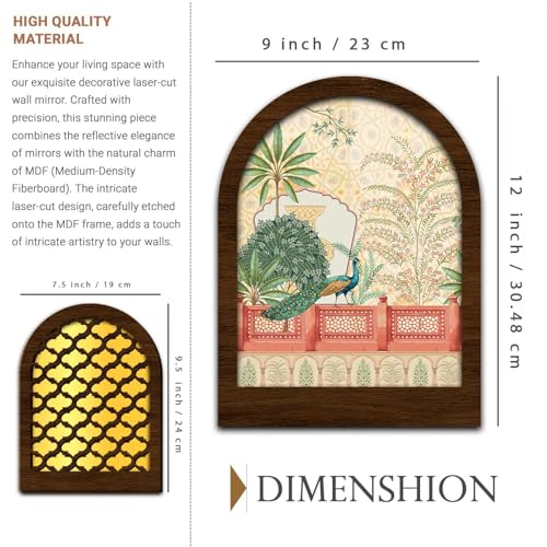 Image of MDF Jharokha Wall Mirror for Home Decor | Traditional Decorative Wall Hanging Jharokha Mirror | Premium Mirrors for Living Room Bedroom Set of 6 (9x12 inch & 7.5x9.5 inch)