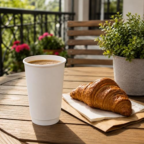 Image of Restaurantware 16 Ounce Disposable Cups, Pack of 25 Double Wall Hot Holders - Lids Sold Separately, Rippled Wall and White Paper Insulation, Ideal for Coffee, Hot Chocolate, Tea, and More