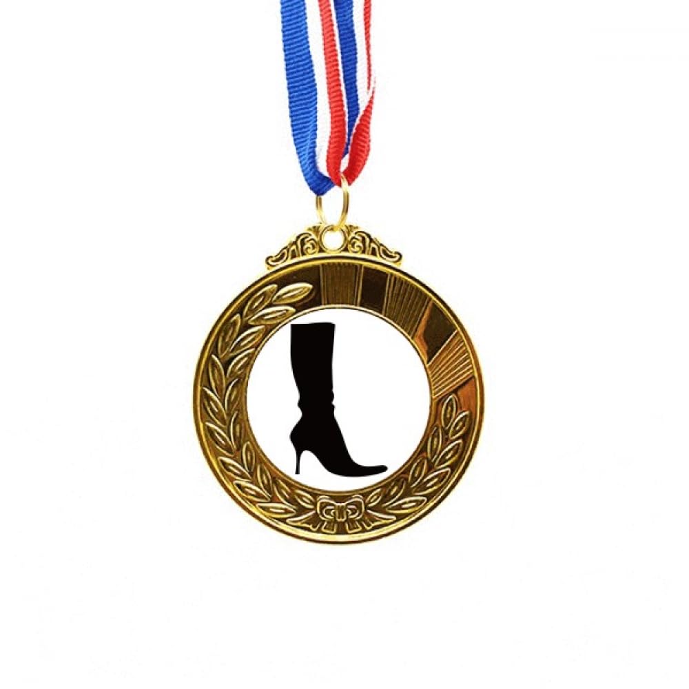 Botas altas negras estilo patrón simple con medalla primer lugar y cinta dorada 4