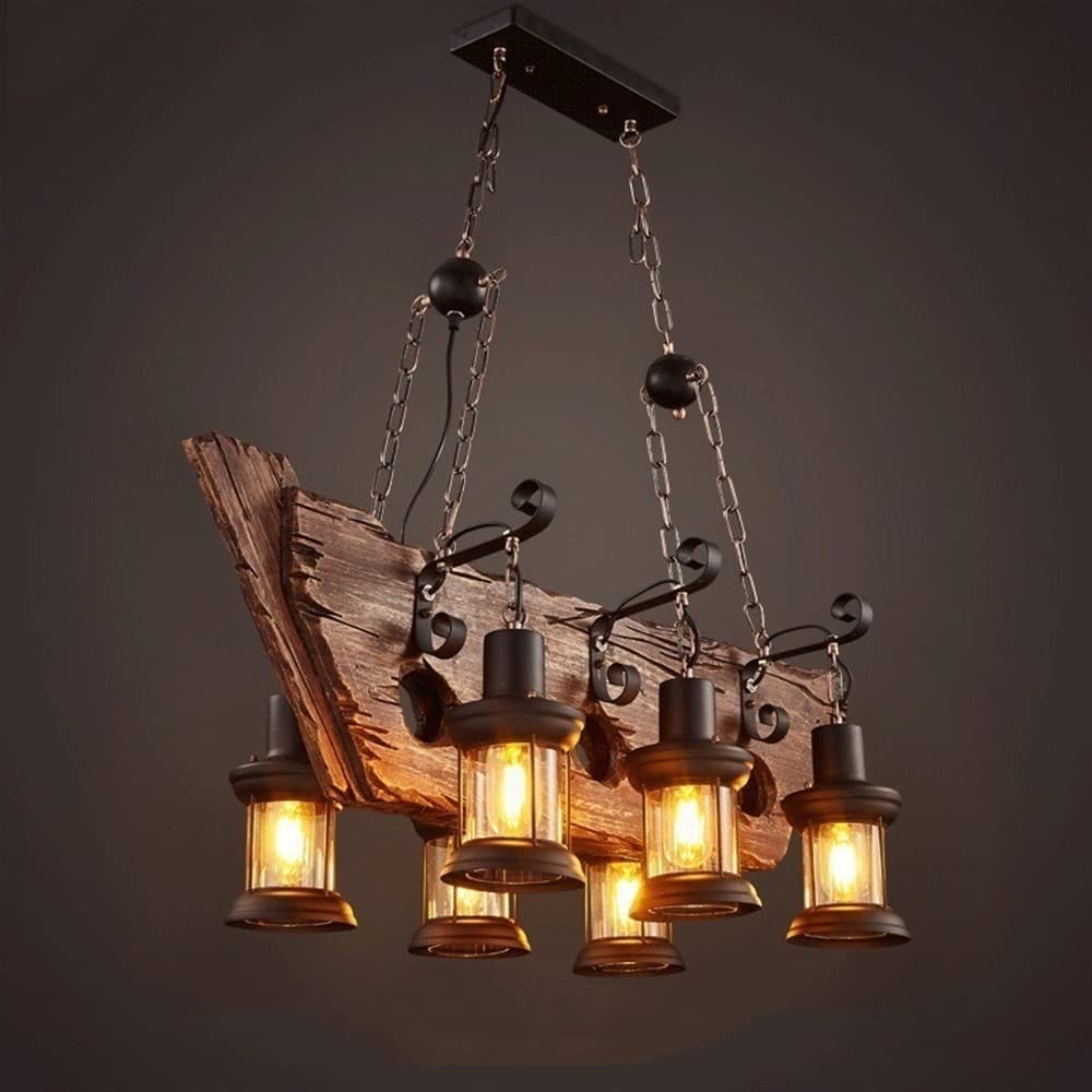 Lampa wisząca z 6 lampami z drewna łodzi