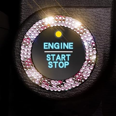 Murimt Car Crystal Bling Push Start Ring Button Cover Accessories for Women Ring Emblem Sticker Car Key Ignition Starter Bling Car Engine Start Stop Decoration Ring Ignition Starter & Knob Ring Cover