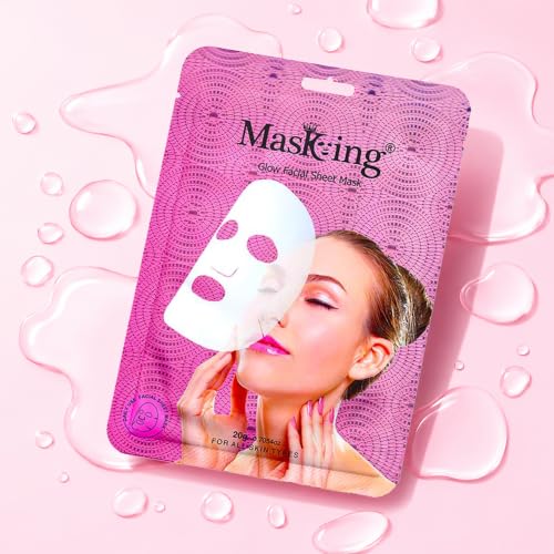 Image of Masking Sheet Mask for Glowing Skin - Glow Facial Sheet Mask for Brightening & Lightening | Deep Hydration | Suitable for All Skin Types | Pack of 4 (20g Each)