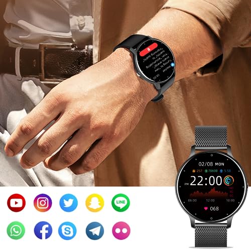 Filiekeu Waterproof Sports Men Smartwatch Heart Rate Blood Pressure Monitoring Fitness Tracker Smart Watches Man Casual Black Mesh Steel Gent Wristwatch Compatible With Android And Ios #TOP1