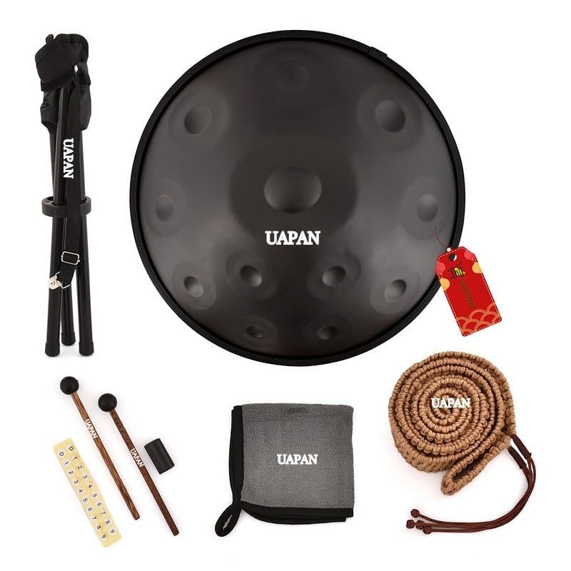 UAPAN Handpan Drum, 12-Note Hand Tuned, with Accessories and Stand | Hand Tuning Handpan - Includes Soft Bag, Mallets, Stand, Note Stickers, Cleaning Cloth - Artist Performance-image-36