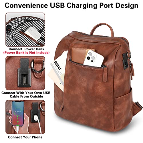 Backpack-Purse-for-Women-Large-Shoulder-Bags-with-USB-Charging-Port-fit-156-inch-laptop-Waterproof-PU-Leather-Casual-Women-Handbag-Anti-Theft-Bookbag-Purse-for-Work-Office-Travel-College-School