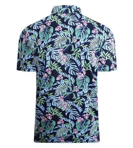 Alex Vando Mens Hawaiian Golf Shirt Moisture Wicking Digital Print Golf Shirts for Men